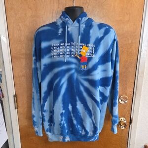 Bart Simpson Assholes Live Forever Tie Dye Blue/White Hoodie Size Large